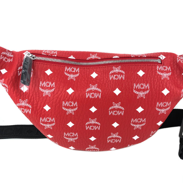 NEW MCM Visetos Coated Canvas Waist Bag Fanny Pack, Red
