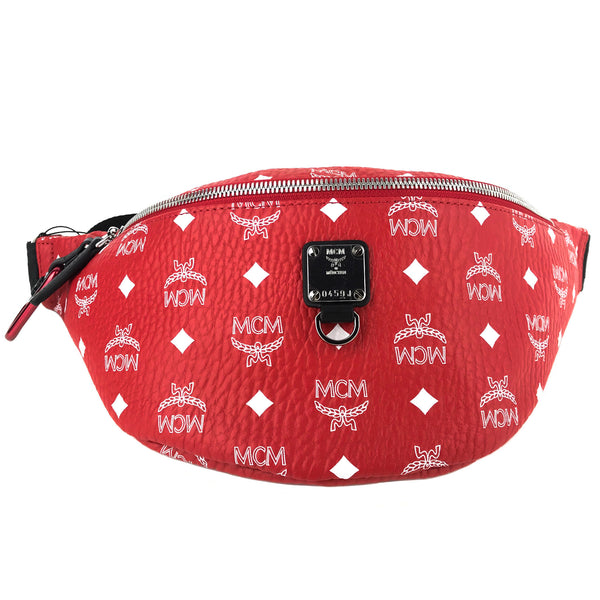 NEW MCM Visetos Coated Canvas Waist Bag Fanny Pack, Red
