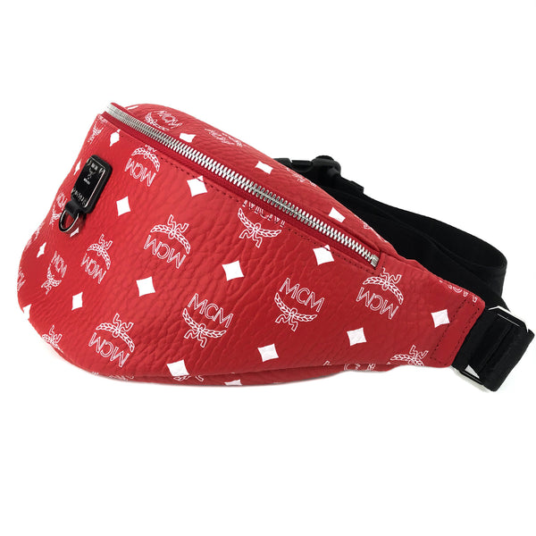 NEW MCM Visetos Coated Canvas Waist Bag Fanny Pack, Red