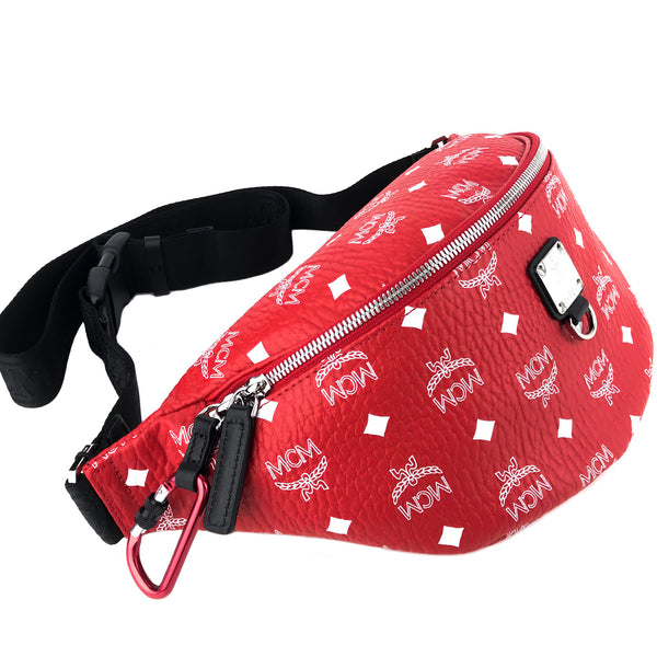 NEW MCM Visetos Coated Canvas Waist Bag Fanny Pack, Red