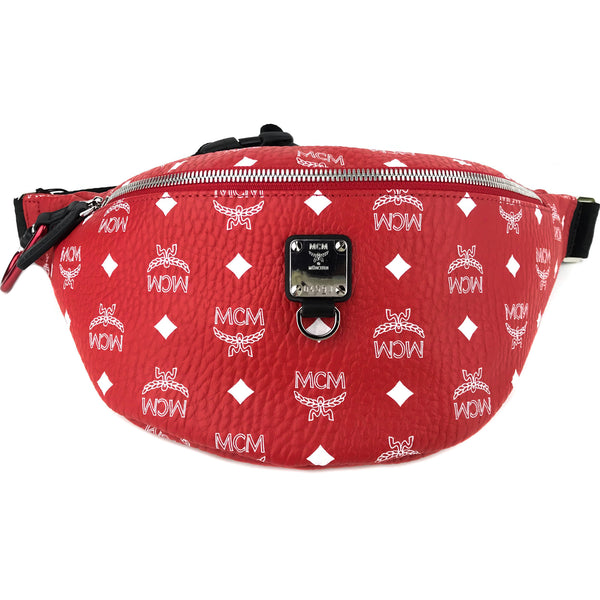 NEW MCM Visetos Coated Canvas Waist Bag Fanny Pack, Red