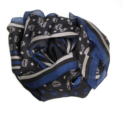 NEW MCM Monogram Jacquard Visetos Scarf, Blue