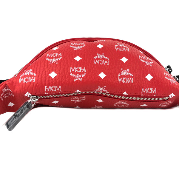 NEW MCM Visetos Coated Canvas Waist Bag Fanny Pack, Red