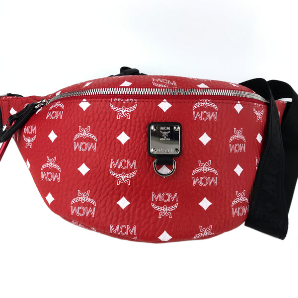 NEW MCM Visetos Coated Canvas Waist Bag Fanny Pack, Red