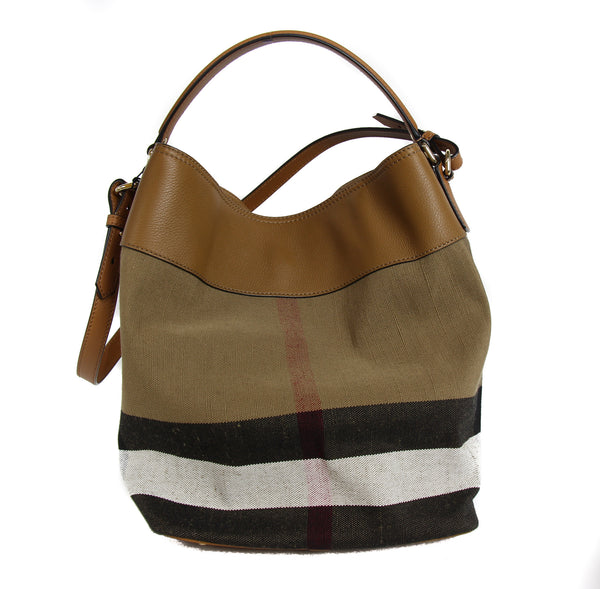 NEW BURBERRY Brit Grainy Canvas Check Medium Ashby Tassel Hobo Bag