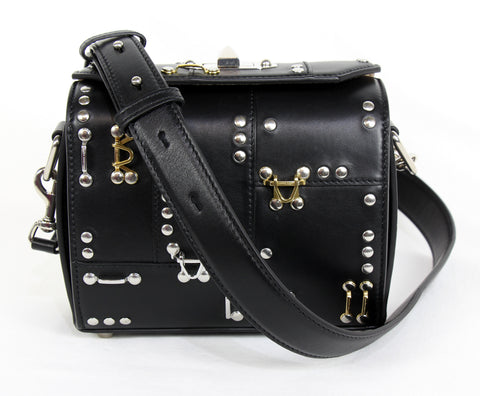 NEW ALEXANDER MCQUEEN Box 19 Hooks and Stud Convertible Leather Crossbody Bag, Black