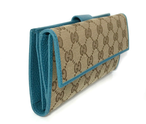 NEW/AUTHENTIC GUCCI 231841 GG Guccissima Canvas Wallet, Brown/Cobalt
