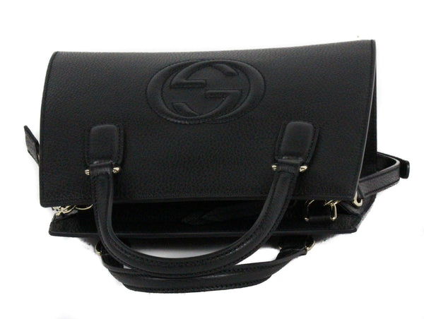 NEW GUCCI 607722 Soho Leather Tote Crossbody Bag, Black