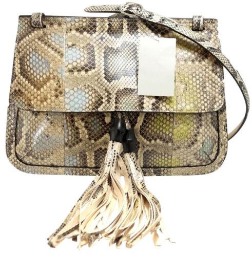 NEW/AUTHENTIC GUCCI 370826 Bamboo Daily Python Flap Shoulder Bag, Multicolor
