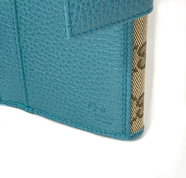 NEW/AUTHENTIC GUCCI 231841 GG Guccissima Canvas Wallet, Brown/Cobalt