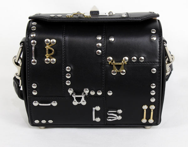 NEW ALEXANDER MCQUEEN Box 19 Hooks and Stud Convertible Leather Crossbody Bag, Black