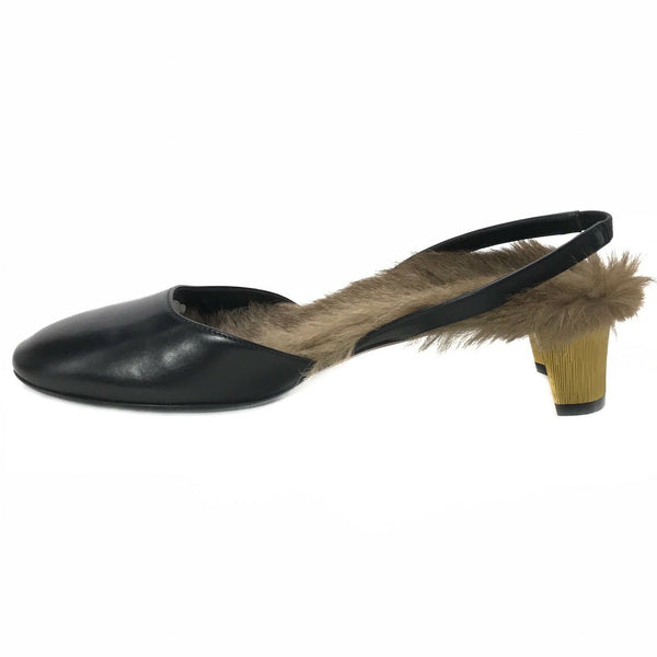 NEW/AUTHENTIC GUCCI 400079 Leather Arielle Gold Heel Fur Lined Pumps, Sz 39/9 US