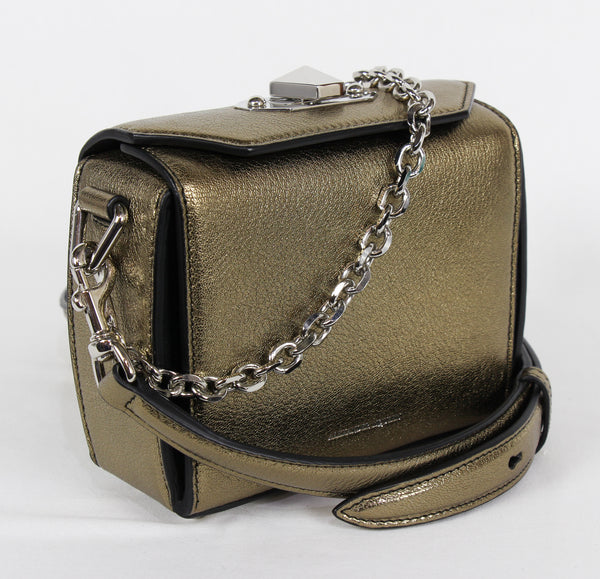 NEW ALEXANDER MCQUEEN Box 16 Metallic Grain Leather Convertible Crossbody Bag, Gold Bronze