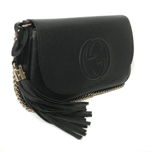 NEW GUCCI 536224 Soho Leather Crossbody Bag, Black