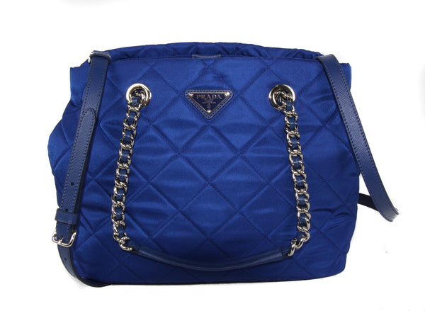NEW PRADA Quilted Nylon Tote Crossbody Bag, Blue