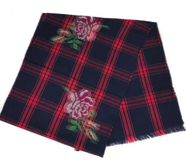 NEW/AUTHENTIC GUCCI 100% Wool Tartan Roses Scarf, Multicolor
