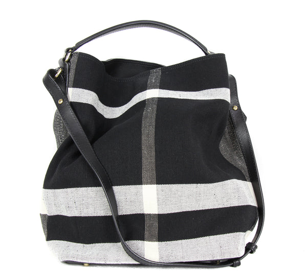 NEW BURBERRY Ashby Canvas Check Medium Hobo Bag