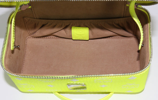 NEW MCM Visetos One Size Rockstar Clutch Vanity Case Crossbody Bag, Neon Yellow