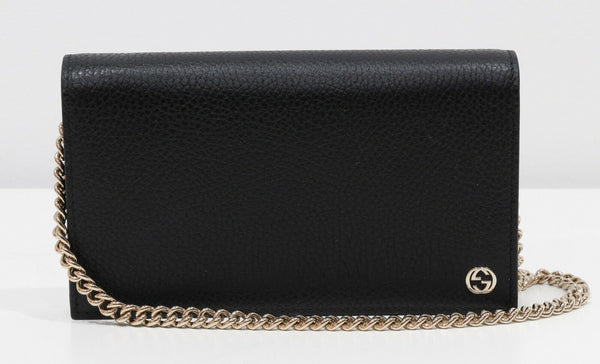 NEW/AUTHENTIC GUCCI 466506 Interlocking G Leather Crossbody Bag Wallet, Black