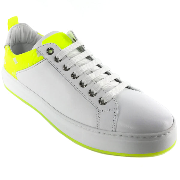 NEW MCM Logo Low Top Leather and Visetos Sneakers White/Yellow