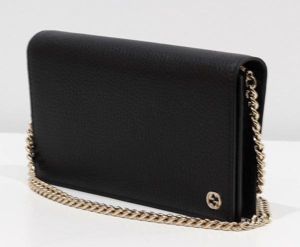 NEW/AUTHENTIC GUCCI 466506 Interlocking G Leather Crossbody Bag Wallet, Black