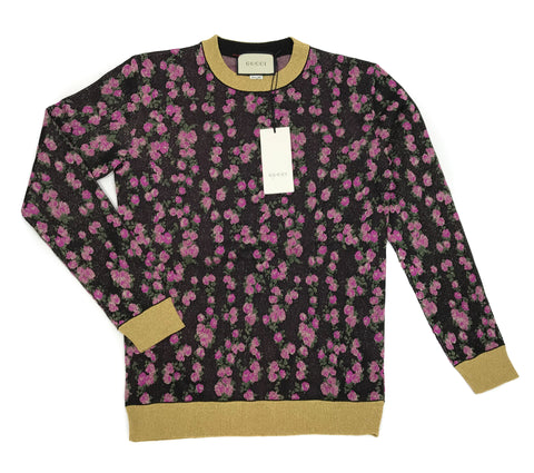 NEW GUCCI 494357 Women's Floral Jacquard Pullover Sweater, Sz. S