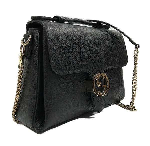 NEW/AUTHENTIC GUCCI 510302 Interlocking G Leather/Chain Borsa Crossbody Bag