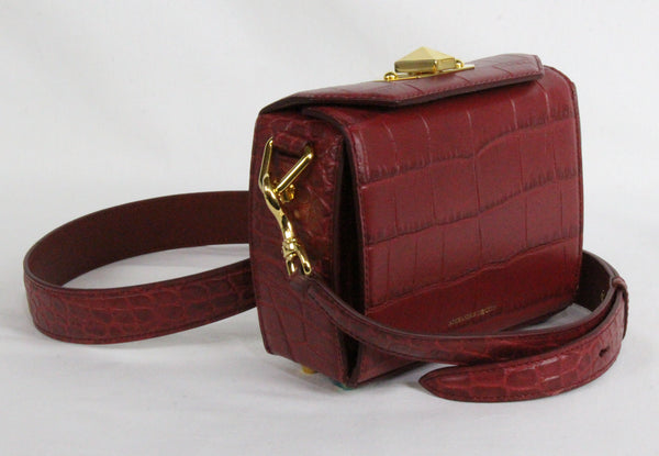 NEW ALEXANDER MCQUEEN Box 16 Silky Croc Embossed Convertible Crossbody Bag