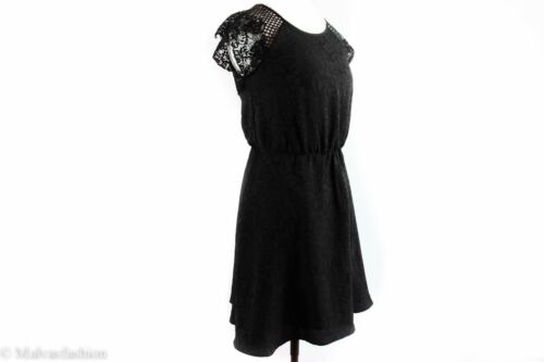 NWT MADE FASHION WEEK FOR Impulse Cap Sleeve Lace Inset Chiffon Dress, Black S