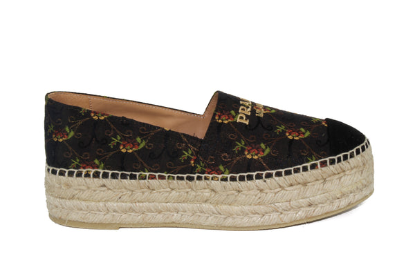 NEW PRADA Women's Jacquard Anemone Floral Espadrille Shoes, Size 37 / US 6