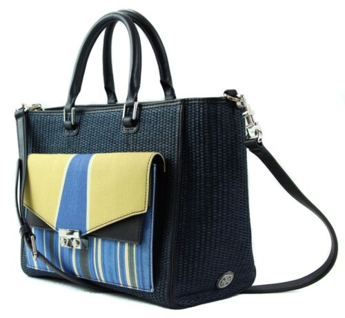 NWT TORY BURCH T-Lock Straw Tote, Multicolor
