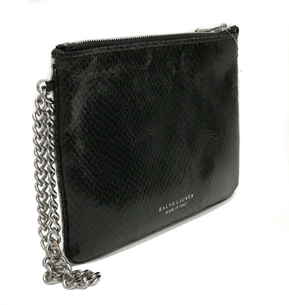 $595 NEW RALPH LAUREN COLLECTION Runway Snakeskin Zip Wristlet Pouch