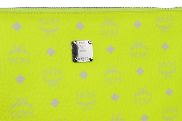 NEW MCM Visetos Neon Yellow Medium Pouch Wristlet, Neon Yellow