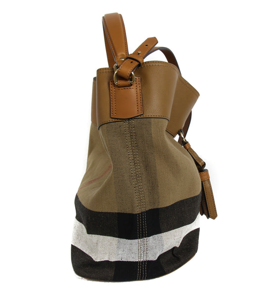 NEW BURBERRY Brit Grainy Canvas Check Medium Ashby Tassel Hobo Bag