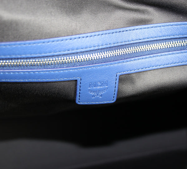 NEW MCM Visetos Nylon Top Zip Tote, Estate Blue