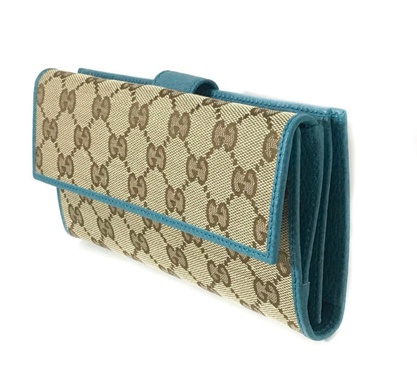 NEW/AUTHENTIC GUCCI 231841 GG Guccissima Canvas Wallet, Brown/Cobalt