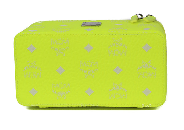 NEW MCM Visetos One Size Rockstar Clutch Vanity Case Crossbody Bag, Neon Yellow