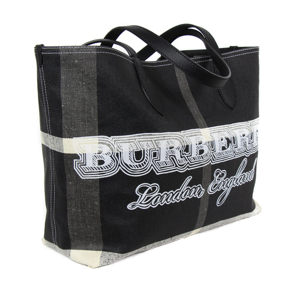 NEW BURBERRY Medium Reversible Doodle Canvas Check Tote