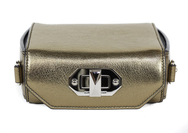 NEW ALEXANDER MCQUEEN Box 16 Metallic Grain Leather Convertible Crossbody Bag, Gold Bronze
