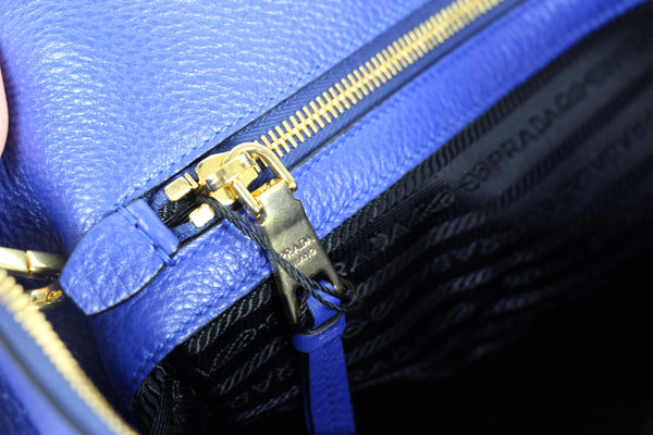 NEW PRADA Vitello Phenix Leather Crossbody Handbag, Blue
