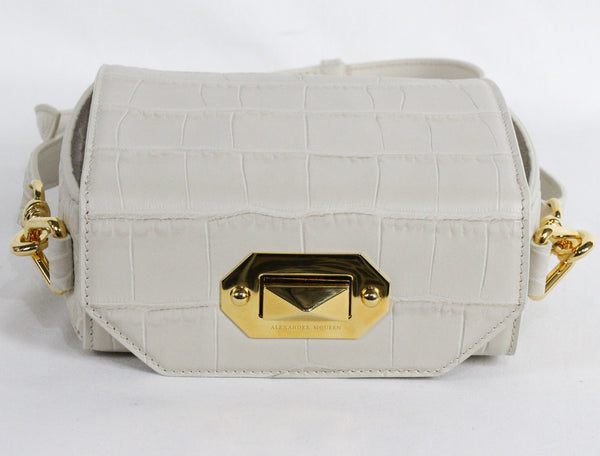 NEW ALEXANDER MCQUEEN Box 16 Silky Croc Embossed Convertible Crossbody Bag