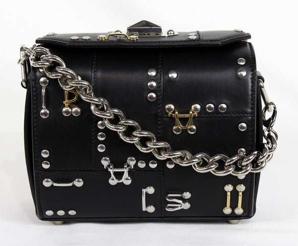 NEW ALEXANDER MCQUEEN Box 19 Hooks and Stud Convertible Leather Crossbody Bag, Black