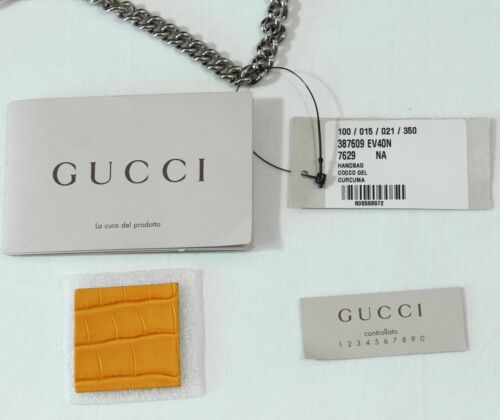 NEW/AUTHENTIC GUCCI 387609 Interlocking G Crocodile Shoulder Bag, Curcuma