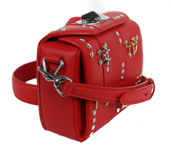 NEW ALEXANDER MCQUEEN Box 16 Hooks and Stud Convertible Crossbody Bag, Red
