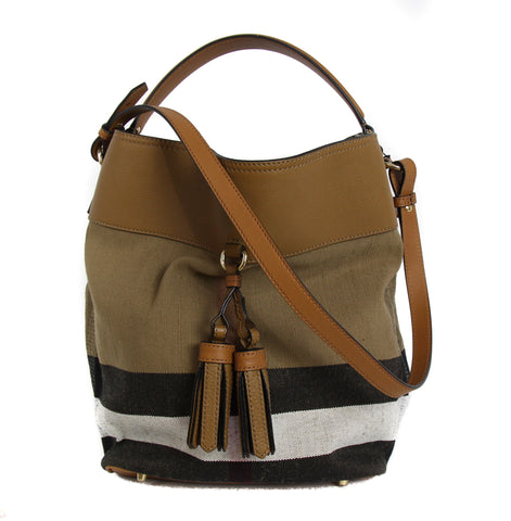 NEW BURBERRY Brit Grainy Canvas Check Medium Ashby Tassel Hobo Bag