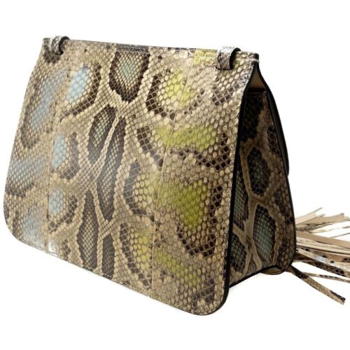 NEW/AUTHENTIC GUCCI 370826 Bamboo Daily Python Flap Shoulder Bag, Multicolor