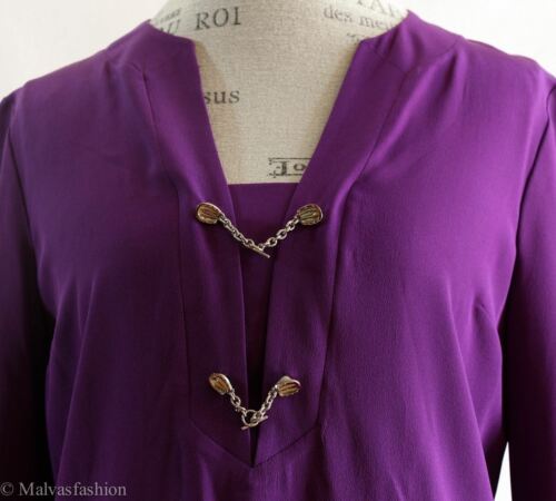 NEW/AUTHENTIC $1395 GUCCI 362040 Silk Long Sleeve Dress, Violet Sz 6 US 42G
