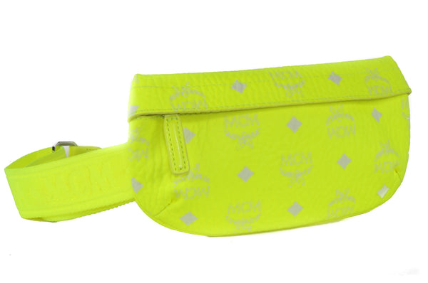 NEW MCM Visetos Small Coated Canvas Crossbody Convertible Waist Bag, Neon Yellow