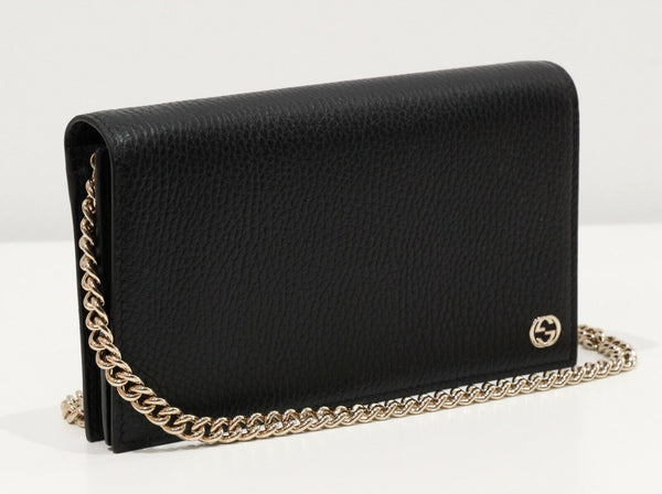 NEW/AUTHENTIC GUCCI 466506 Interlocking G Leather Crossbody Bag Wallet, Black