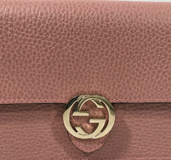 NEW GUCCI 510314 Interlocking Leather Chain Cross Body Wallet Bag, Pink